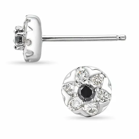 runde diamant ørestikker i 14 karat hvitt gull med diamant og svart diamant