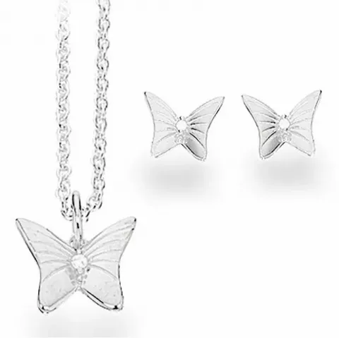 Scrouples sommerfugl smykke sett i sølv hvit zirkon