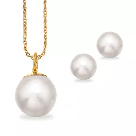 Scrouples perle sett med øredobber og anheng i forgylt sølv
