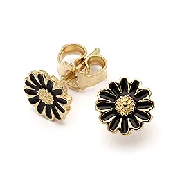 7,5 mm Scrouples margeritt øredobber i forgylt sølv svart emalje