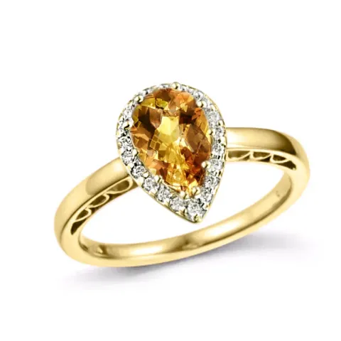 dråpe citrin diamantring i 14 karat gull 1,55 ct 0,10 ct