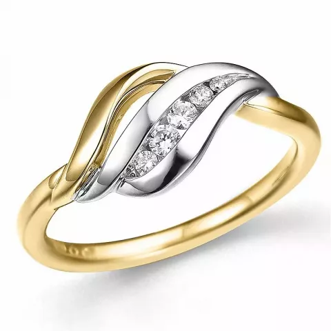 abstrakt diamant ring i 14 karat gull og hvitt gull 0,12 ct