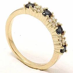safir diamantring i 14 karat gull 0,12 ct