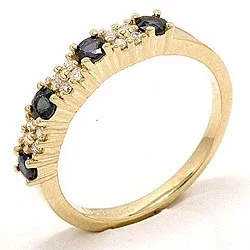 safir diamantring i 14 karat gull 0,12 ct