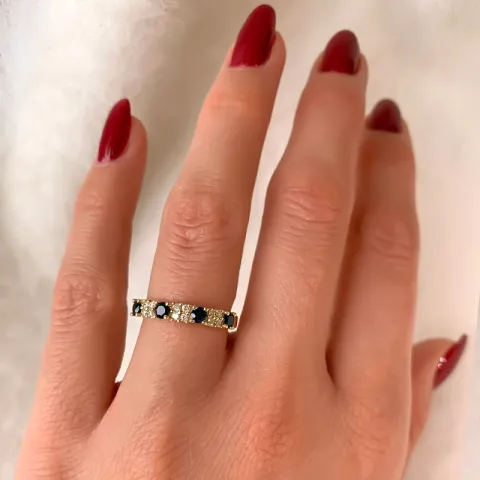 safir diamantring i 14 karat gull 0,12 ct