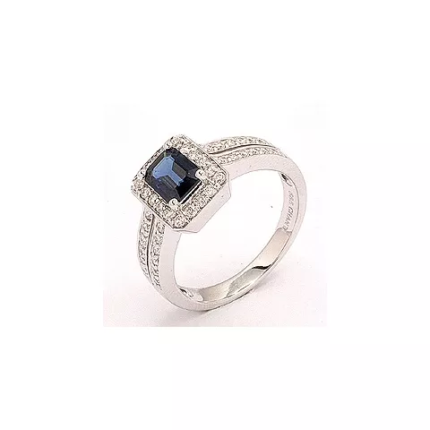 blå safir ring i 14 karat hvitt gull 0,43 ct 1,05 ct