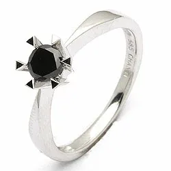 svart diamant solitairering i 14 karat hvitt gull 0,32 ct