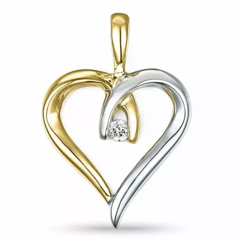 hjerte diamant anheng i 14 karat gull og hvitt gull 0,04 ct