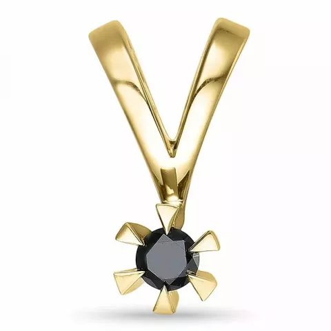 svart diamant anheng i 14 karat gull 0,10 ct