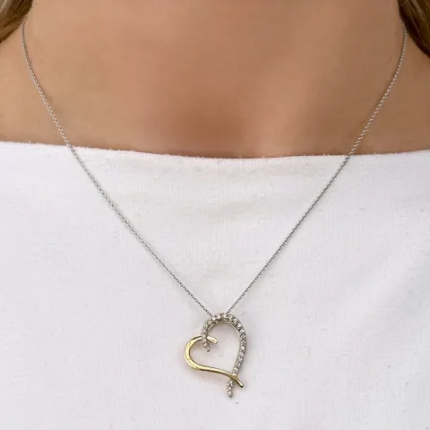 hjerte diamant anheng i 14 karat gull og hvitt gull 0,20 ct