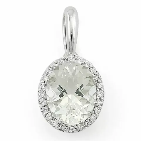ovalt kvarts diamantanheng i 14 karat hvitt gull 0,12 ct 2,0 ct