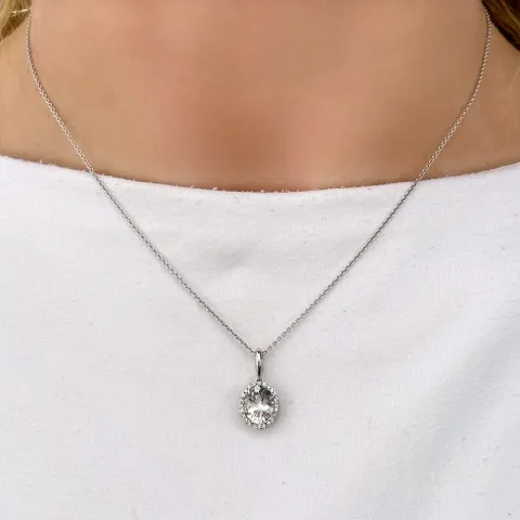 ovalt kvarts diamantanheng i 14 karat hvitt gull 0,12 ct 2,0 ct