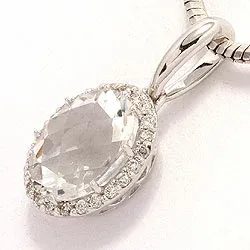 ovalt kvarts diamantanheng i 14 karat hvitt gull 0,12 ct 2,0 ct
