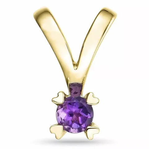 hjerte lilla ametyst anheng i 14 karat gull 0,22 ct