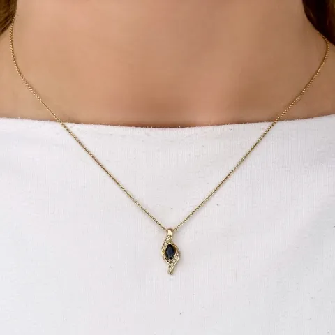 safir diamantanheng i 14 karat gull 0,04 ct 0,34 ct