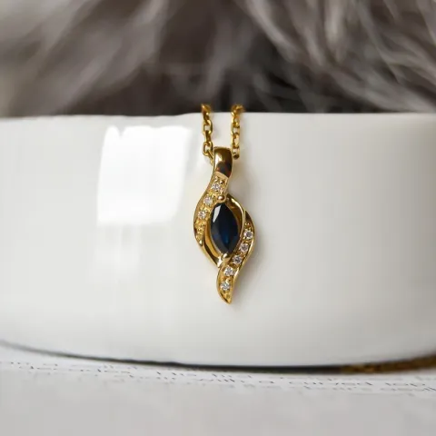 safir diamantanheng i 14 karat gull 0,04 ct 0,34 ct