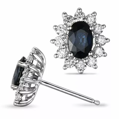 safir rosettørepynt i 14 karat hvitt gull med diamant og safir