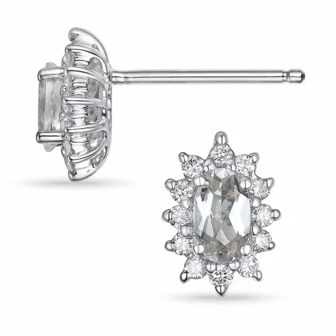 Kvarts rosettørepynt i 14 karat hvitt gull med diamanter og kvarts