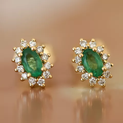 smaragd rosettørepynt i 14 karat gull med diamant og smaragd 