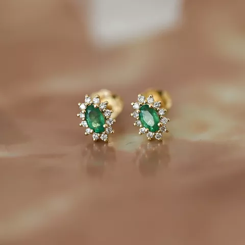 smaragd rosettørepynt i 14 karat gull med diamant og smaragd 
