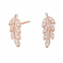 Joanli Nor blad øredobber i rosabelagt sølv hvit zirkon
