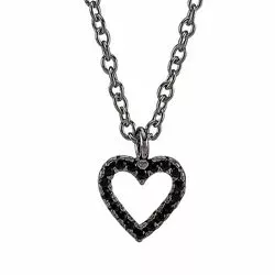 Elegant Joanli Nor hjerte anheng med halskjede i svart rodinert sølv svarte zirkoner