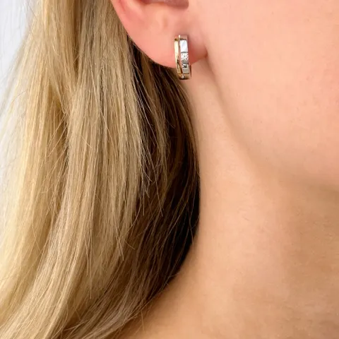 13 mm creol i 14 karat gull og hvitt gull med diamant