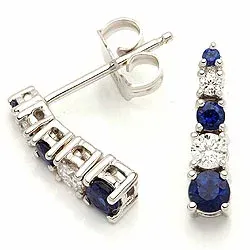 safir øredobber i 14 karat hvitt gull med diamant og safir