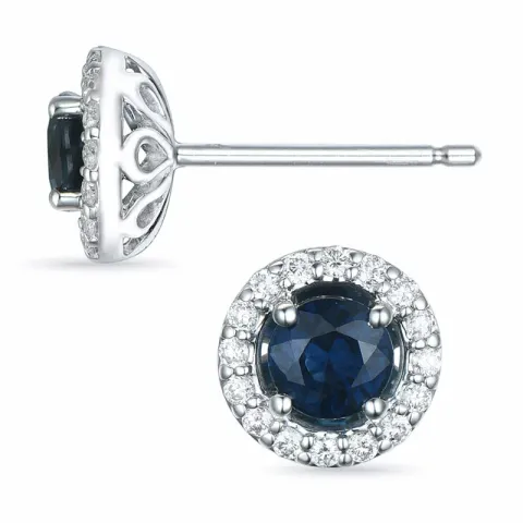 runde safir briljantøredobb i 14 karat hvitt gull med diamant og safir