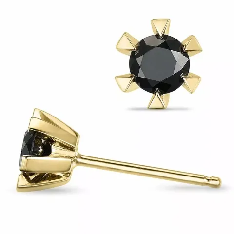 2 x 0,32 ct svart solitaireørepynt i 14 karat gull med svart diamant