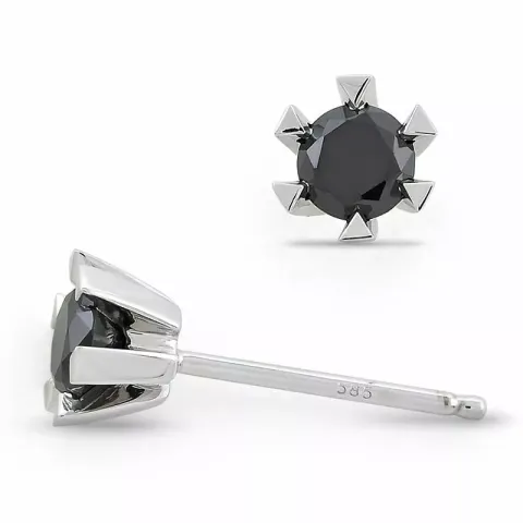 2 x 0,32 ct svart solitaireørepynt i 14 karat hvitt gull med svart diamant