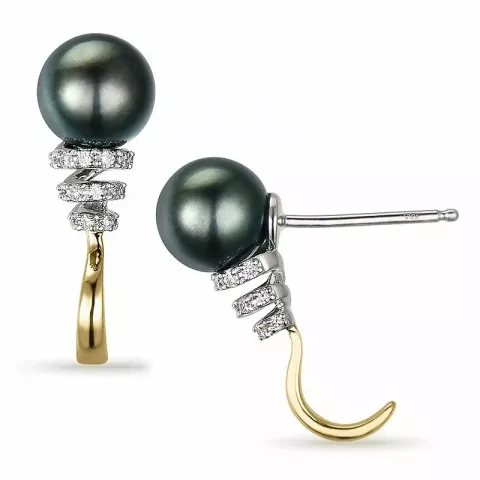 Perle ørestikker i 14 karat gull og hvitt gull med diamanter 