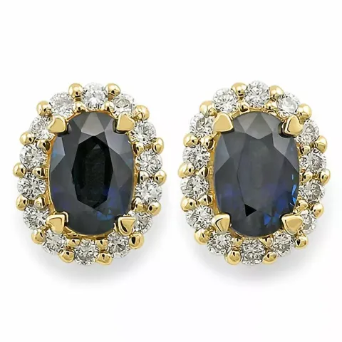 safir ørestikker i 14 karat gull med diamant og safir