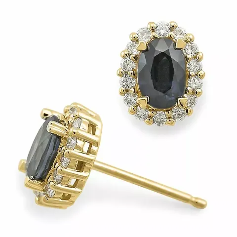 safir ørestikker i 14 karat gull med diamant og safir