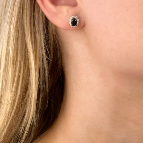 safir ørestikker i 14 karat gull med diamant og safir