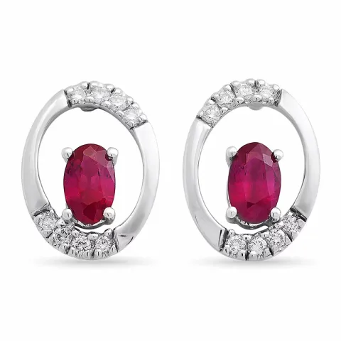 ovale rubin ørestikker i 14 karat hvitt gull med diamant og rubin