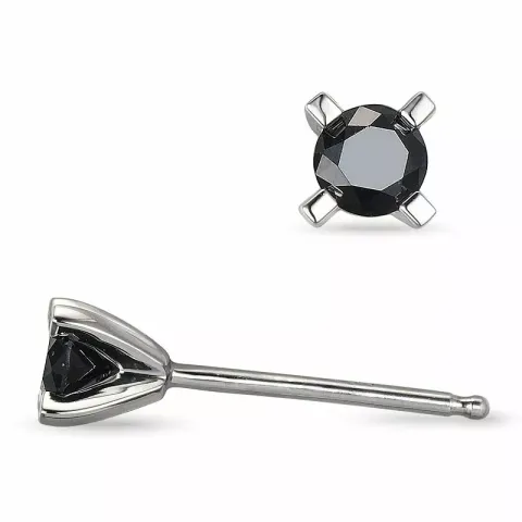 svart diamant solitaireørepynt i 14 karat hvitt gull med svart diamant