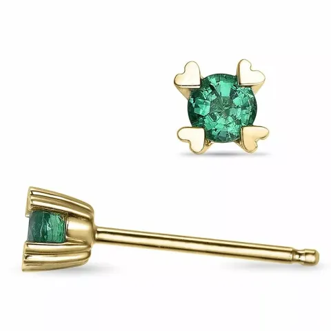 2 x 0,12 ct solitaireørepynt i 14 karat gull med smaragd