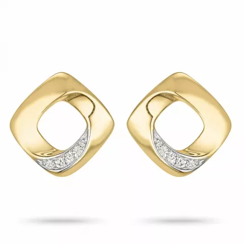 firkantet diamant ørestikker i 14 karat gull og hvitt gull med diamant 