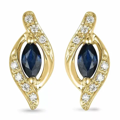 safir ørestikker i 14 karat gull med diamant og safir 
