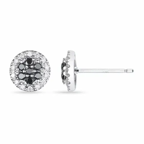 runde diamant ørestikker i 14 karat hvitt gull med diamant og svart diamant
