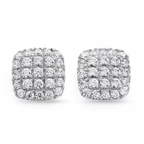firkantet diamant ørestikker i 14 karat hvitt gull med diamant
