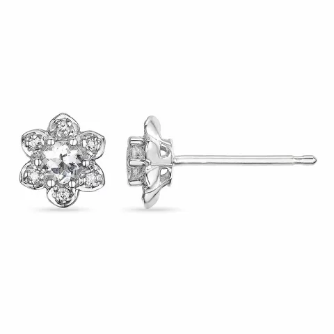blomst diamant ørestikker i 14 karat hvitt gull med diamant