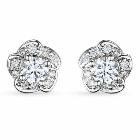 blomst hvitt gull briljantøredobb i 14 karat hvitt gull med diamant