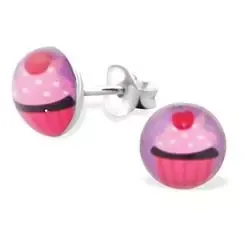 cup cake rosa øredobber i sølv