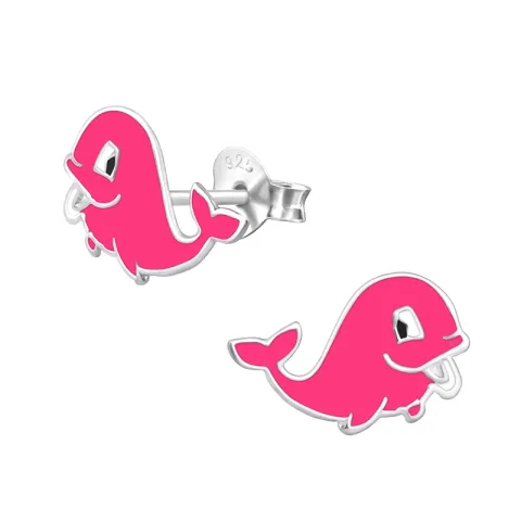 Hval rosa emalje øredobber i sølv