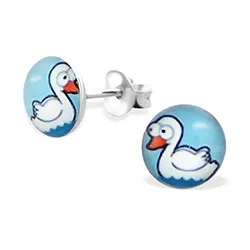 Runde svane øredobber i sølv