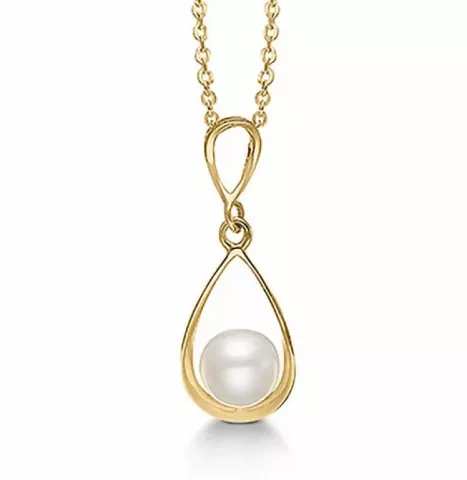 Aagaard dråpeformet perle anheng i 8 karat med Forgylt sølv halskjede