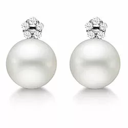 Aagaard perle øredobber i 14 karat hvitt gull hvite diamanter