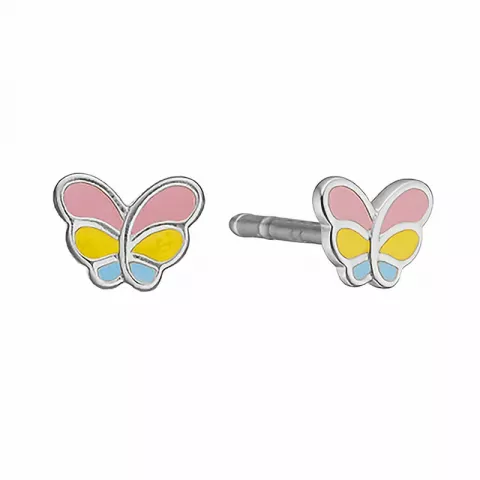 Aagaard sommerfugl øredobber i sølv rosa emalje blå emalje gul emalje